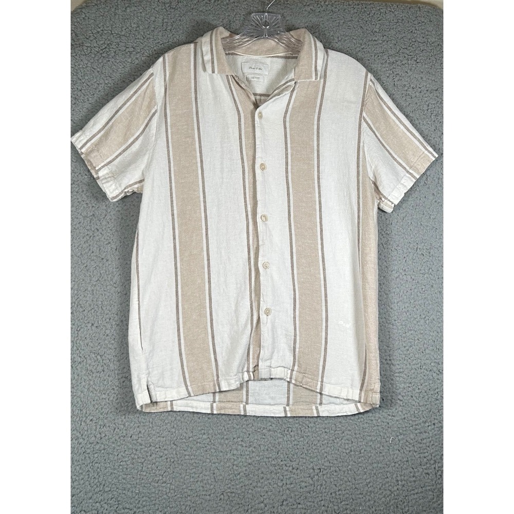 Porter & Ash Linen Blend Striped Short Sleeve Button Down Shirt Size Small Men
